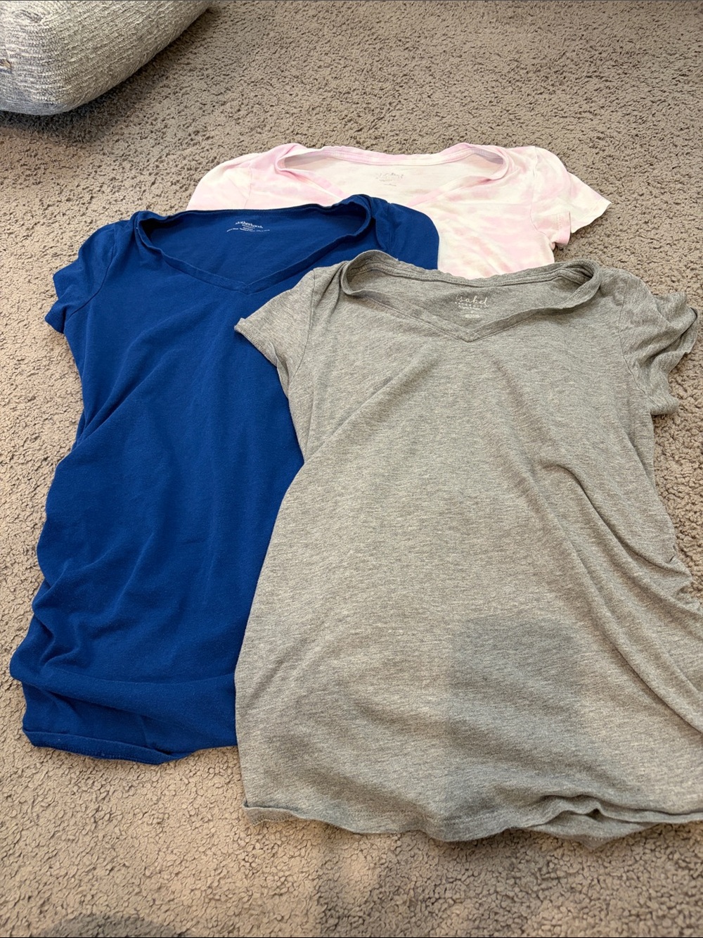 Maternity Short-Sleeve V-Neck Tee - Blue, Gray & Pink